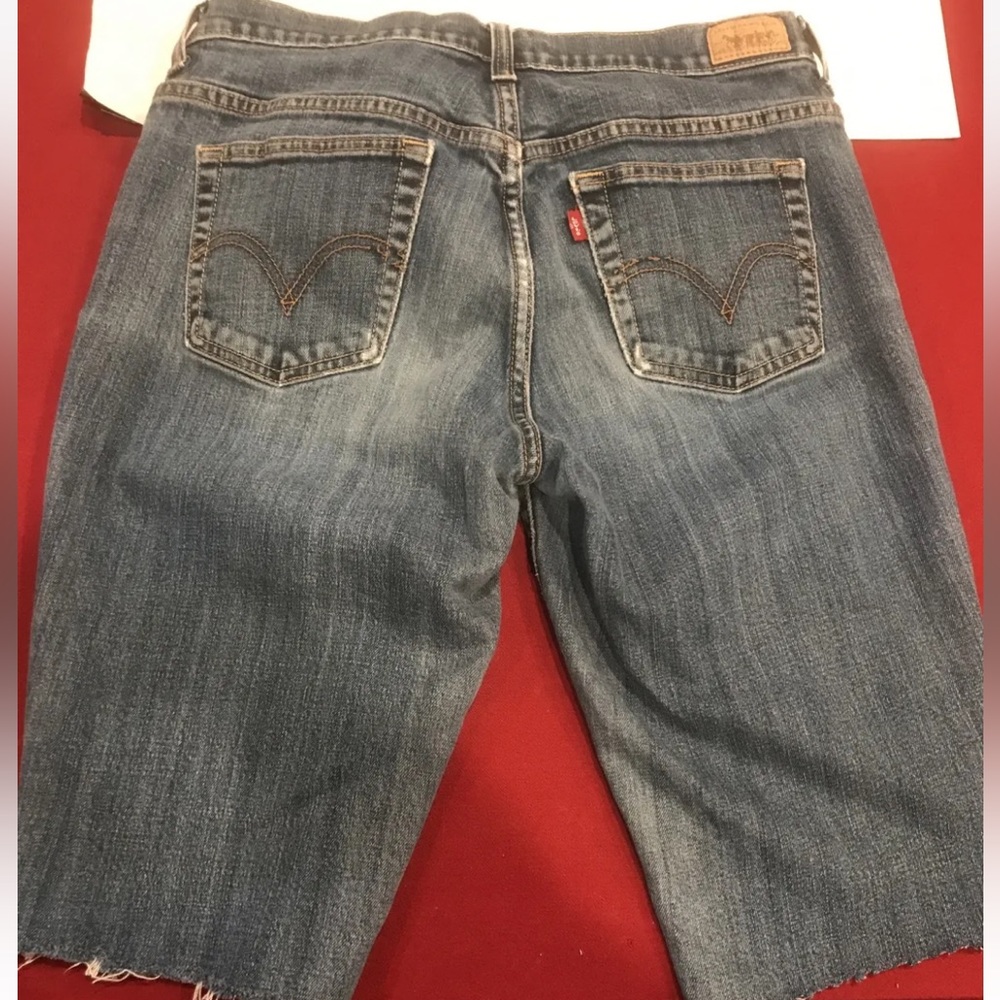 Levi's 515 blue Cut-off Jean Shorts Frayed Hem Red Tab Cotton Spandex Women’s 8